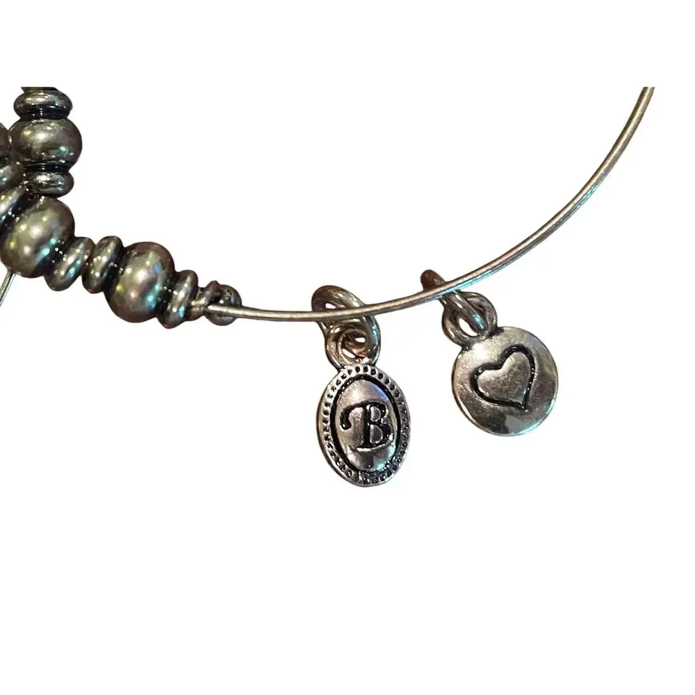 Alex and Ani  Brass Tone Charm Adjustable Bracelet, Heart, Initial B, Set of 3